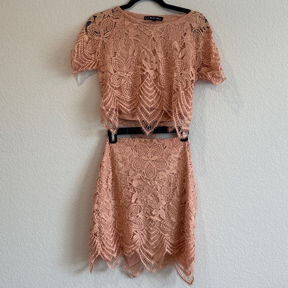 For Love And Lemons Blush Lace Two-Piece Set